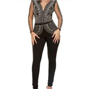 NWT Love Nation Black Gold Studded Sheer Sleeved Bodysuit